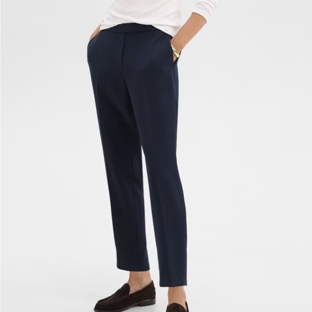 New Theory Navy Treeca Pull On Slim Crop Pants